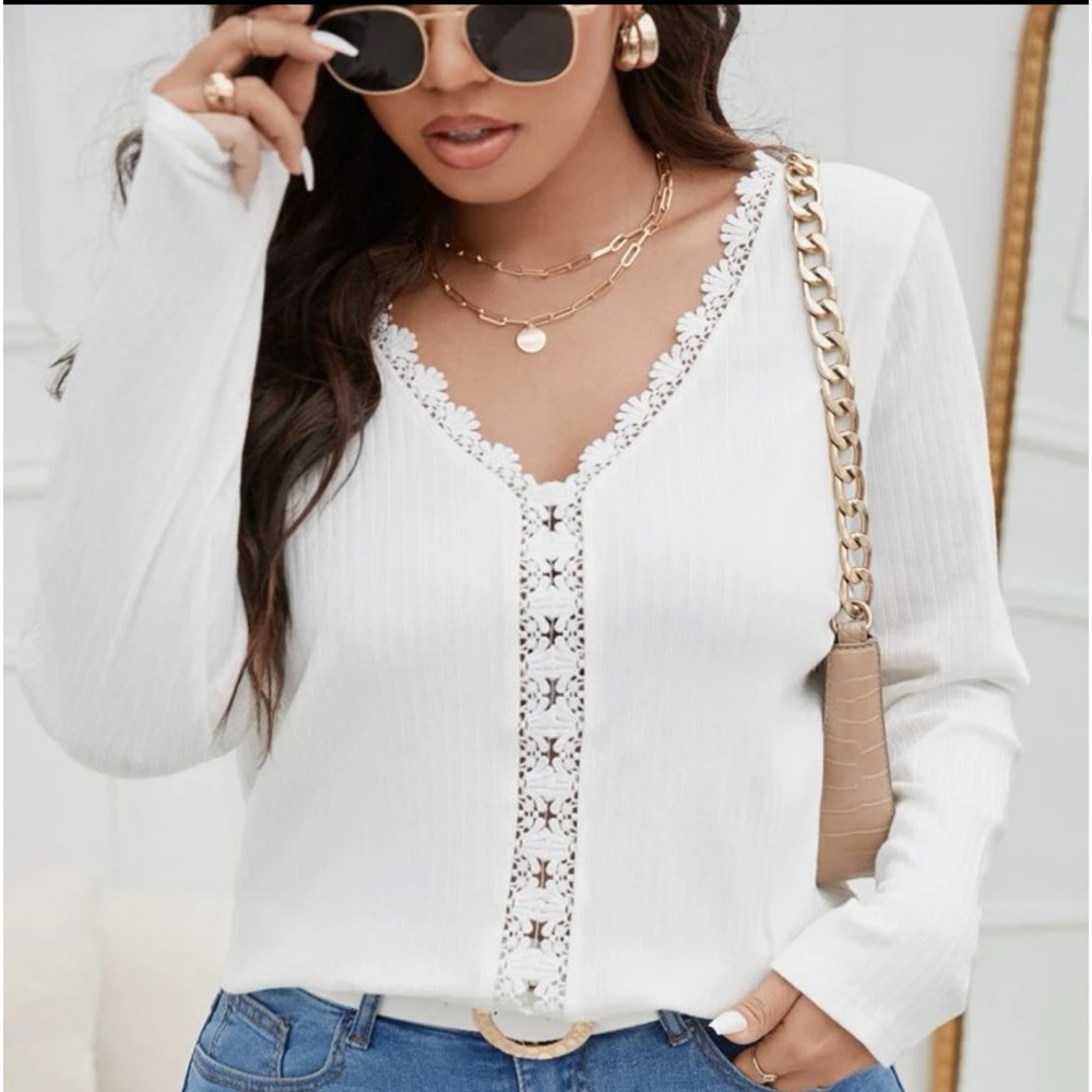 Plus size guipure lace trimmed white